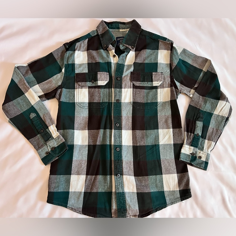 Men's Faded Glory Long Sleeve Plaid Flannel Button Down Shirt Size Small 34-36